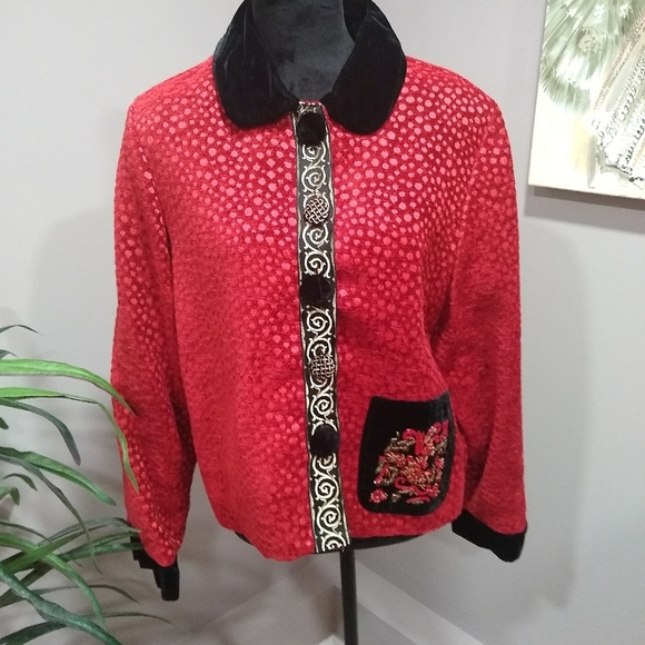 Taylor G  Red Velour Asian Flare Blazer - Picture 2 of 16